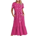 thumbnail image 2 of Ovzne Robes pour Femmes 2025 Robe d'Été Mode pour Femmes Manches Longues Col Rond T-Shirt Imprimé Blouse Ample Robe Grande Taille Robe Maxi Manches Courtes Imprimée Liquidation, 2 of 5
