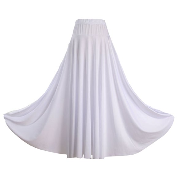 Jowowha Womens Long Full Circle Dance Skirt Flamenco Waltz Standard Ballroom Dance Fancy Training Skirt White XXL