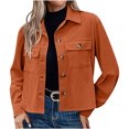 thumbnail image 1 of Timegard Button down Shirts for Women Cropped Long Sleeve Jackets Fall Solid Color Casual Loose Tops, 1 of 8