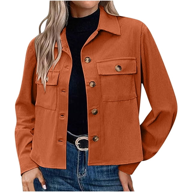 Timegard Button down Shirts for Women Cropped Long Sleeve Jackets Fall Solid Color Casual Loose Tops