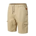 thumbnail image 3 of Mens Shorts Casual Solid Color Pocket High Waist Drawstring Knee Length Shorts Pants with Multi Pockets, 3 of 5