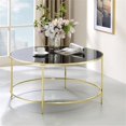 thumbnail image 2 of Bowery Hill Table Basse Ronde Contemporaine avec Dessus en Verre Trempé et Base en Acier, Laiton, 2 of 5