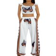 thumbnail image 3 of Female Peacock Print V-Neck Sleeveless Crop Tops+ Long Loose Pants, 3 of 9