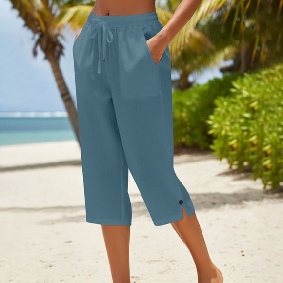 HongQid Women's Capris Wide Leg Lightweight Summer High Waisted Drawstring Lounge Pants for Casaul Hiking Outdoor Athletic