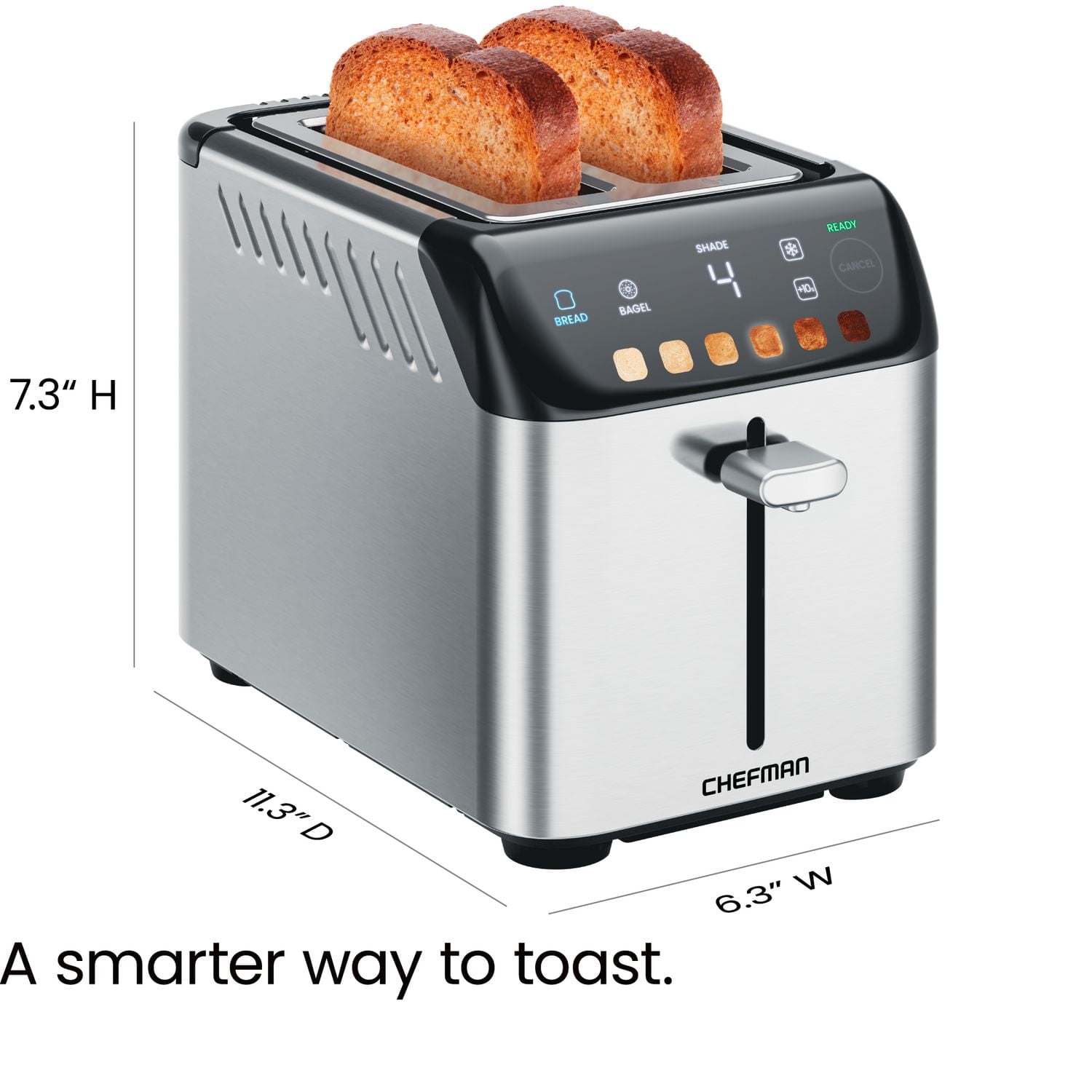 Grille-pain numérique Chefman Smart Touch à 2 fentes, 6 réglages d'intensité, mode bagel - Acier inoxydable, nouveau