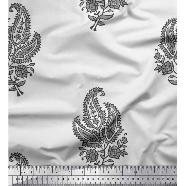 Soimoi Poly Georgette Fabric Floral & Paisley Block Print Fabric by Yard 42 Inch Wide