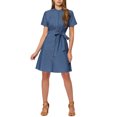 thumbnail image 2 of INSPIRE CHIC Robe-Chemise en Denim à Manches Courtes Boutonnée pour Femme avec Ceinture Bleu m, 2 of 5