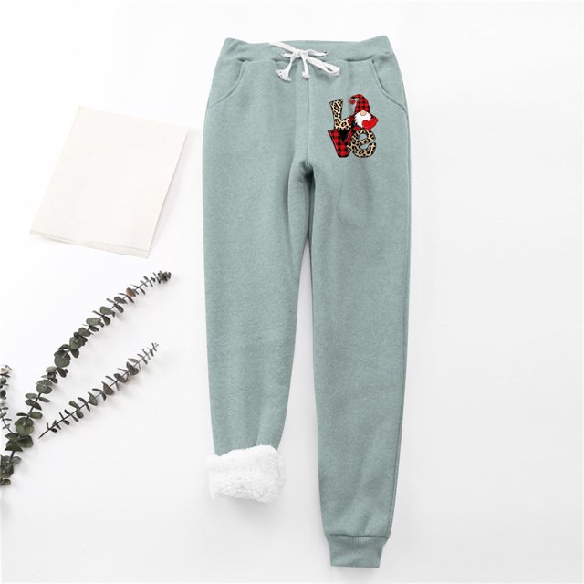 LSLJS Women's Christmas Santa Claus Print Leggings With Elastic Drawstring Pockets Thick Warm Pants, Womens Work Pants