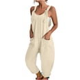thumbnail image 1 of B91xZ Salopettes pour Femmes Décontractées Sans Manches 2024 Combinaisons à Roulettes avec Poches, Beige P, 1 of 5