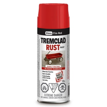 Peinture en spray de protection antirouille Tremclad pour intérieur/extérieur à base d'huile, brillant rouge feu, 340 g