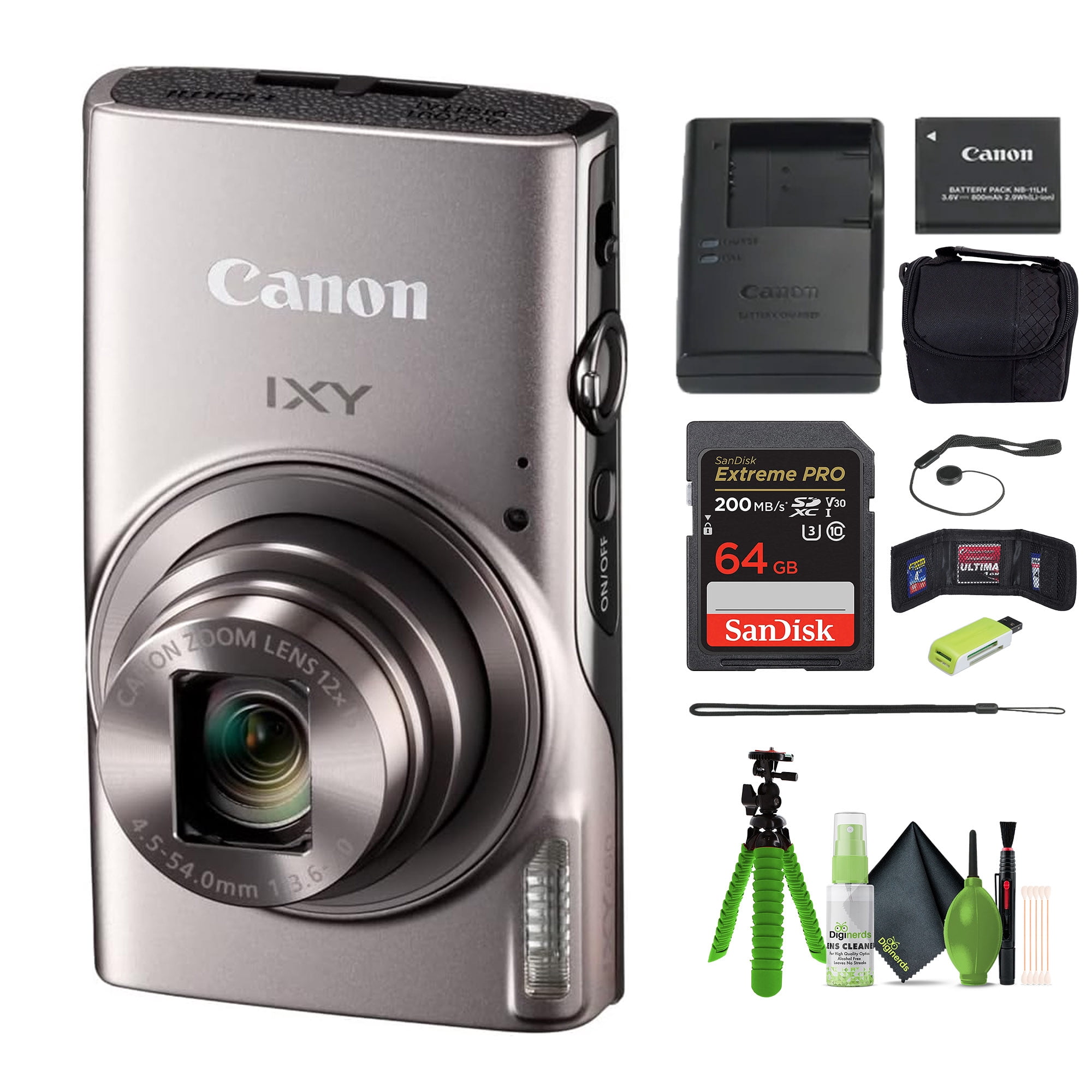 Canon IXY 650 (ELPH 360) Digital Camera 12x Zoom Silver Bundle