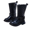 thumbnail image 2 of Mevxay Girls Kids Winter Fashion Knee High Winter Boots Buckle Zipper Riding Boot Mid Boot Black 32, 2 of 6