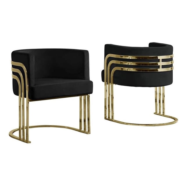 Fauteuil d'Appoint Tonneau en Velours Noir avec Pattes Chromées Dorées