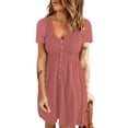 thumbnail image 4 of Birdeem Robe Femme Mode Décontractée Confortable Unie à Manches Courtes Col Rond Boutonnée Longueur Genou, 4 of 5