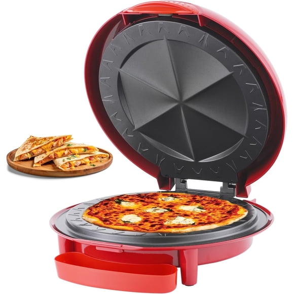 YANTONG 10-inch 6-Wedge Electric Quesadilla Maker with Extra Stuffing Latch, Red