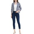 thumbnail image 2 of INSPIRE CHIC Blazer à Rayures pour Femme Manches 3/4 Décontracté Ouvert à l'Avant Revers Cranté Blazer S Bleu Blanc, 2 of 8