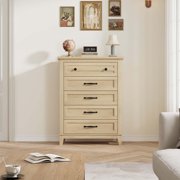 MemoryField 5 Drawers Dresser for Bedroom, Wooden Closet Storage Chest, Natural