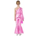 thumbnail image 4 of MSemis Girls Hippie Jumpsuit One Shoulder Flared Long Sleeve Bell-Bottom Pants Wide Leg Romper Disco Pink 8, 4 of 7