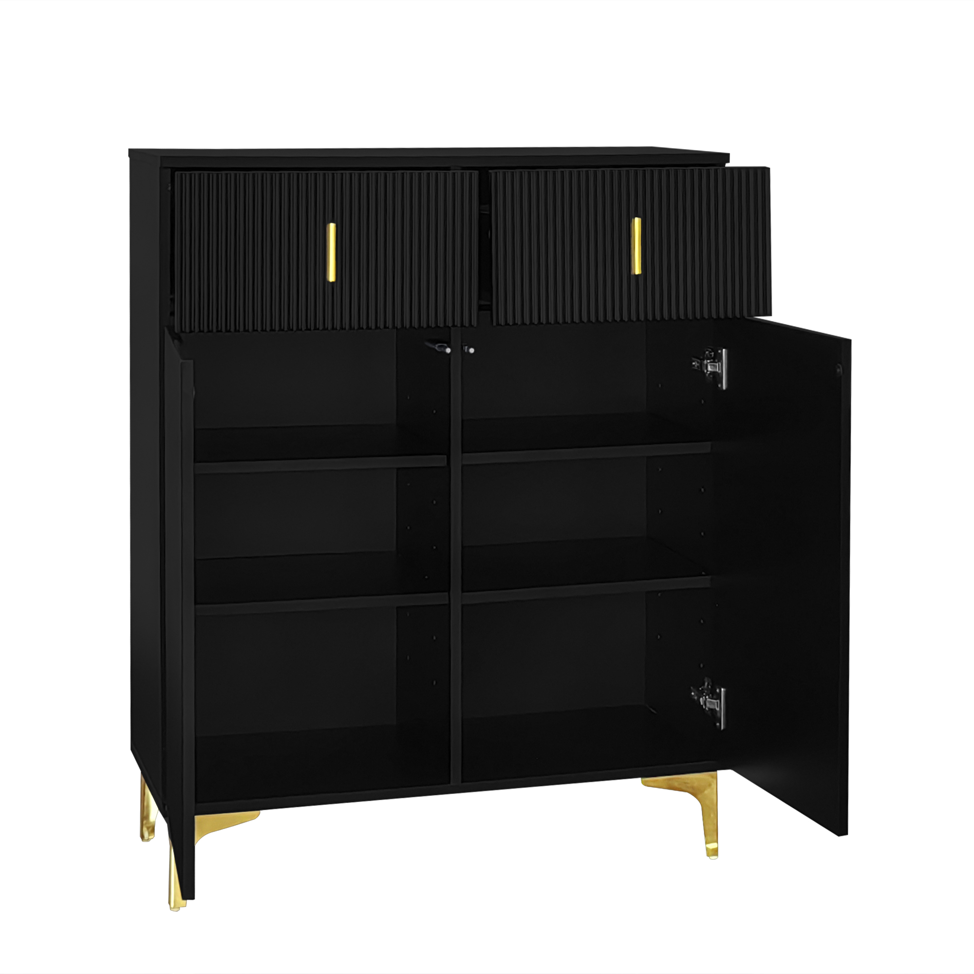 Homy Casa armoire de rangement noire avec 2 tiroirs, portes à fermeture douce et accents dorés