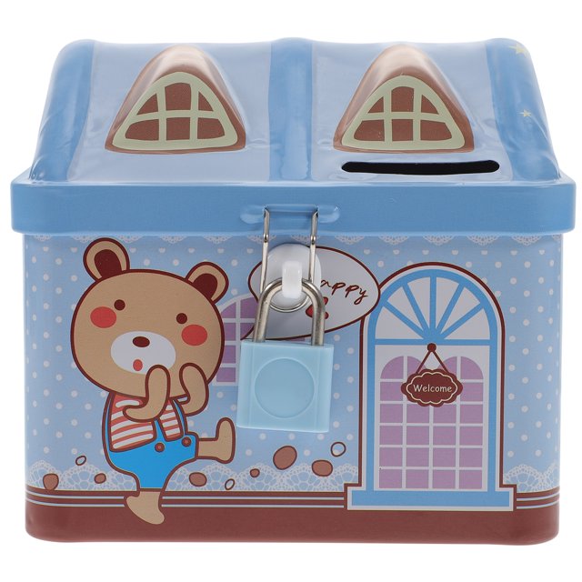 Shisuyan Kids Kiddy Bank Metal Saving Pot For Children Gift Simple Design Cartoon House Shape 1Set
