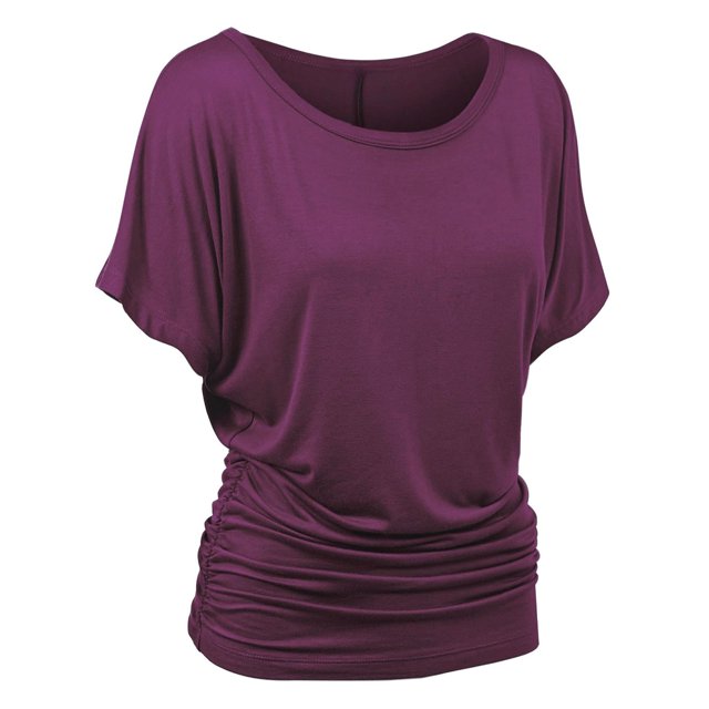 Timegard Top for Women Round Neck Drop Shoulder Short Sleeve Ruched Slim Comfy Fitting Casual Tee Top