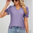 thumbnail image 4 of Birdeem Womens V- Neck Solid Color Lace Panel Cut-Out Short Sleeve Short Tops, 4 of 9