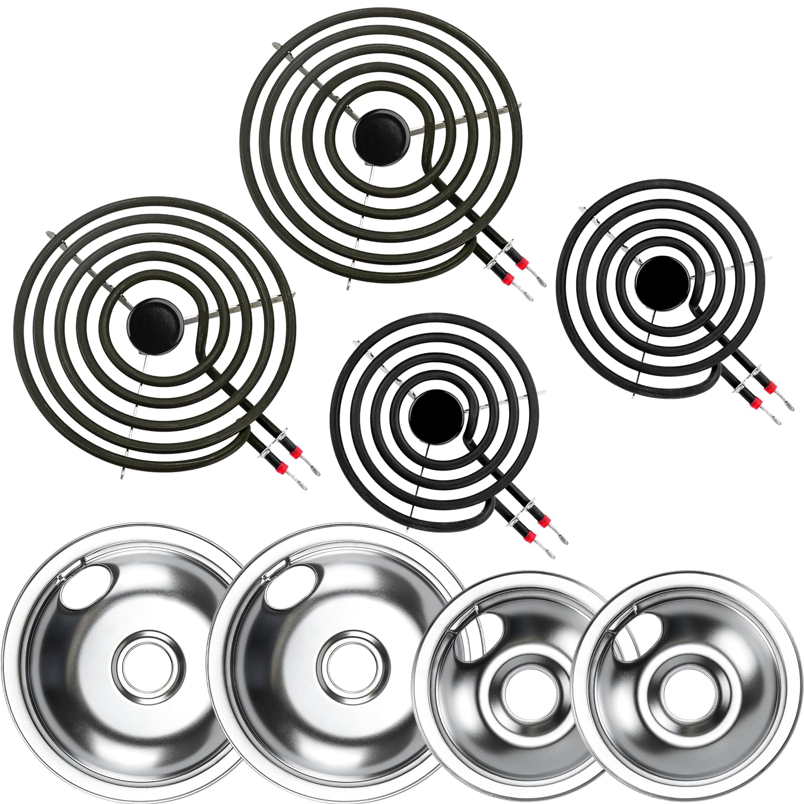 2*316048413(8") 2*316048414(6") Electric Stove Burner Drip Pans MP22YA Electric Range Burner Element Set MP15YA(6") MP21YA(8") Compatible with Frigid