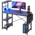thumbnail image 1 of Bestier 44 inch Reversible Computer Desk with LED Lights Gaming Desk with 4 Tier Shelves Black, 1 of 8