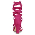 thumbnail image 3 of BLISSFUL STEP Women's Solid Color Lace up Mid Block Heels Sandals Hot Pink 9, 3 of 6