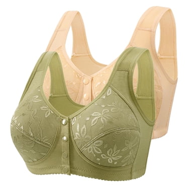 Amzcrzy 2PC Plus Size Bras for Women Seamless Embroidered Wireless Bras for Large Bust Comfy Breathable Front Closure Bras for Women No Underwire Everyday Underwear