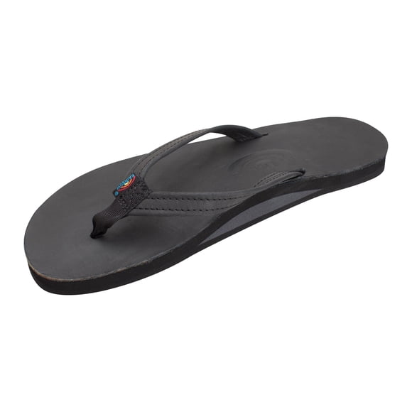 Rainbow Sandals Women's Single Layer Premier Leather Narrow Strap, Black, Ladies Small / 5.5-6.5 B(M) US