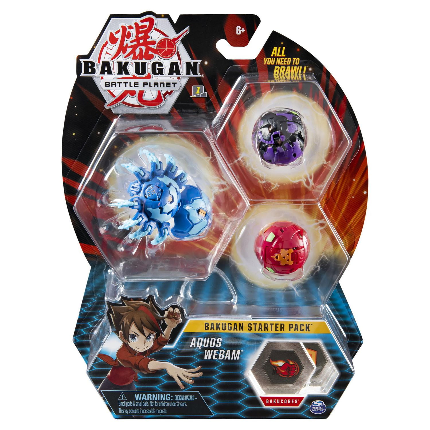 Bakugan, Starter Pack 3 personnages, Aquos Webam, Créatures transformables à collectionner, à partir de 6 ans