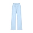 thumbnail image 4 of Jsaierl Women Linen Pants Drawstring High Waist Wide Leg Pants Plus Size Lightweight Solid Color Capris Vacation Comforts Summer Capri Pants, 4 of 5