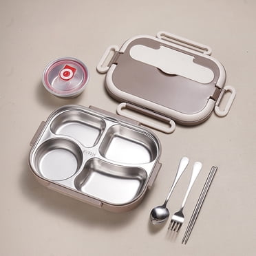 Meitianfacai Bento Box Stainless Steel Lunch Box Set for Kids Adult 4-Compartment Leakproof Insulated Lunch Containers for School Works, Metal Lunchbox Tray