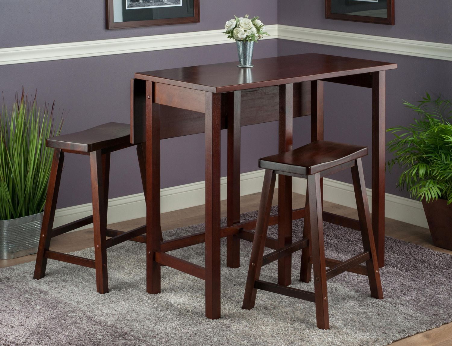 Winsome- Lynnwood 3PC drop leaf high table & saddle stools