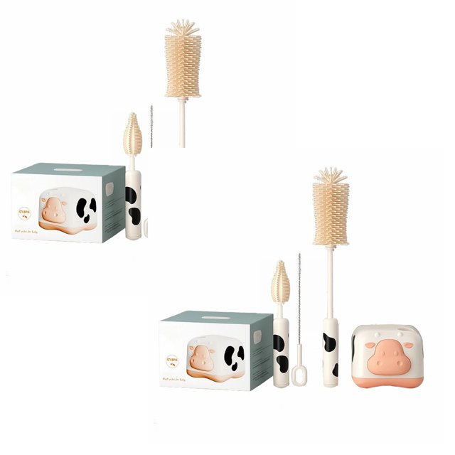Oleegame 2PC Cleaning Brush Silicone Baby Bottle Brush Portable Baby Bottle Brush Set For Baby Bottle Cleaning Brush Drain Rack To Wash Baby Bottles White