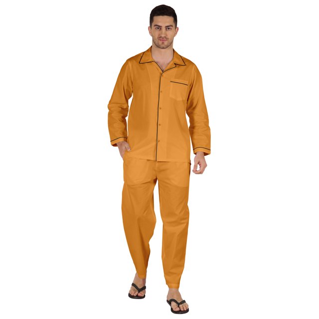 Inkmeso Men's Cotton PJs Solid Sleepwear Lounge Wear Top & Bottom Pajama Set