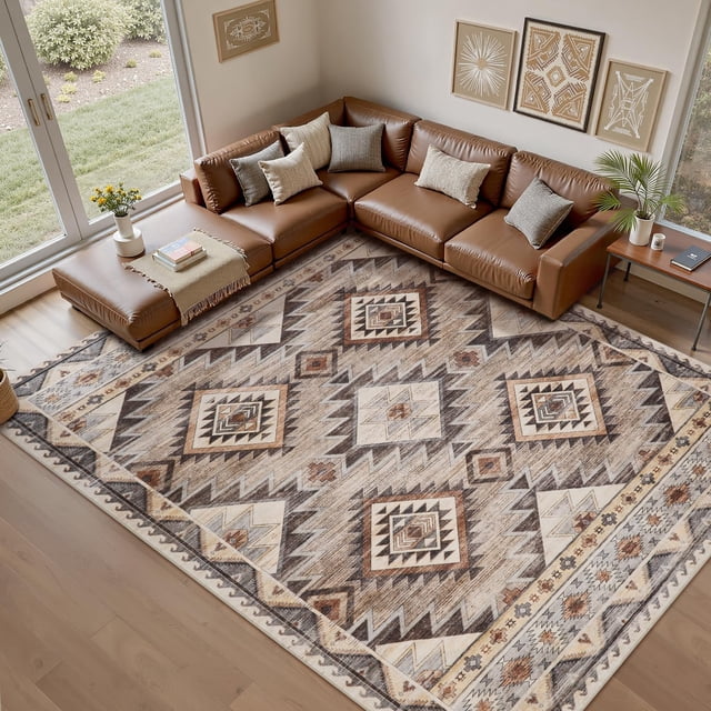 Boho Area Rug x Carpet Rugs for Living Room Bedroom Moroccan-Machine Washable Rugs for Bedroom Dining Room Living Room Rug Neutral Taupe
