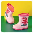 thumbnail image 4 of Rain Boots for Kids, Dinosaur Print, Slip Resistant, Waterproof Rubber Construction, Blue Color, Short Shaft Design, Size 24, 4 of 4