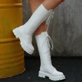 thumbnail image 4 of Dakaela Knee High Boots Women Platform Lace up Combat Wide Calf Booties Non Slip Punk Goth Motorcycle Riding Boots White Size 9, 4 of 8