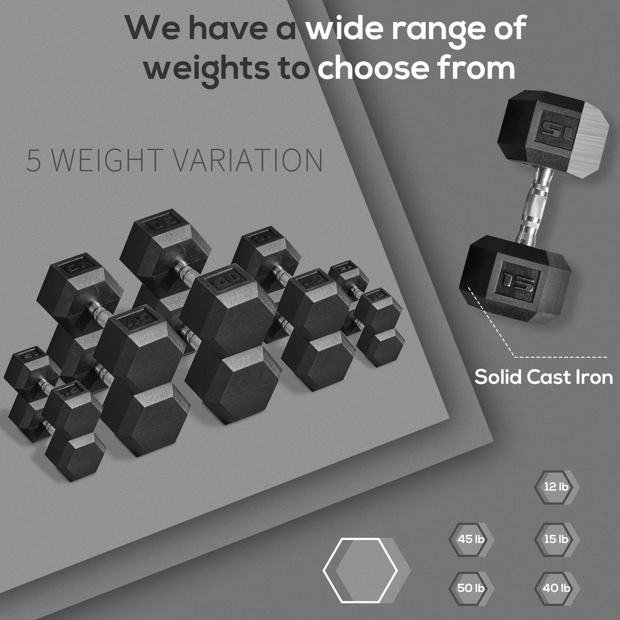 Soozier 2 x 15 lbs Rubber Dumbbells Weight Set for Body Fitness Training