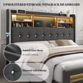 thumbnail image 4 of SIBEDS Bed Frame with Bookcase Storage Headboard and 2 Drawers Linen Gray Upholstered Tufted Wingback Beds, Full, 4 of 9
