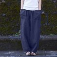 thumbnail image 1 of Pantalons pour Femmes Coupe Décontractée - Mode Femmes Décontracté Coton Lin Poche Pantalon Ample Bleu Foncé TG, 1 of 9
