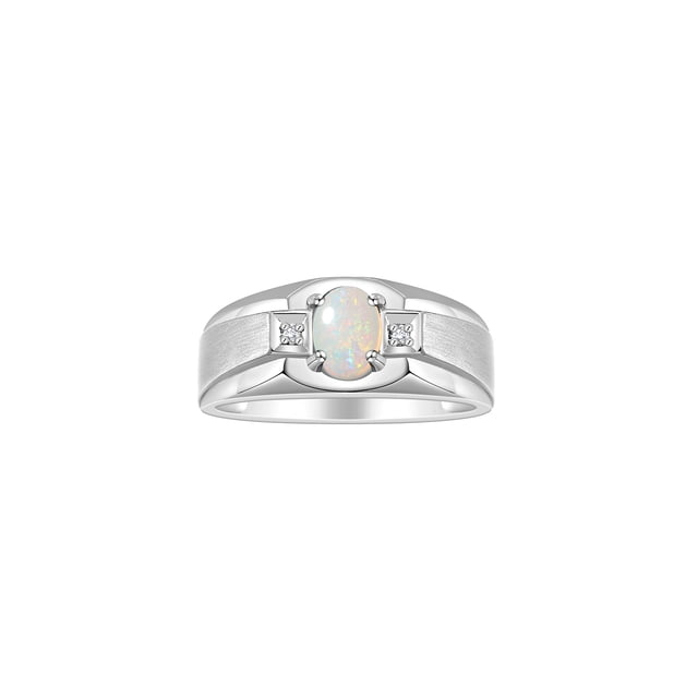 RYLOS Men's Rings Sterling Silver Classic 7X5MM Oval Gemstone & Diamond Ring Opal October Birthstone Rings For Men, Silver Rings, Size 13