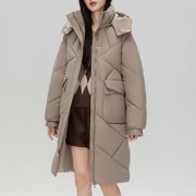 EGNMCR Womens Long Puffer Coat, Long Sleeve Padded Winter Down Coats, Hooded Parka Jacket Women's Fashion Loose Long Sleeve Cotton-Padded Jacket Long Frock Coat Women Coat