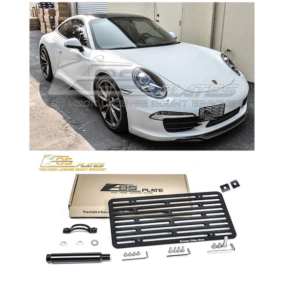 Extreme Online Store Replacement for 2012-2018 Porsche 911 Carrera 991 Models | EOS Plate Version 2 Front Bumper Tow Hook License Relocator Mount Bracket Tow-039-V2 (Full Size)