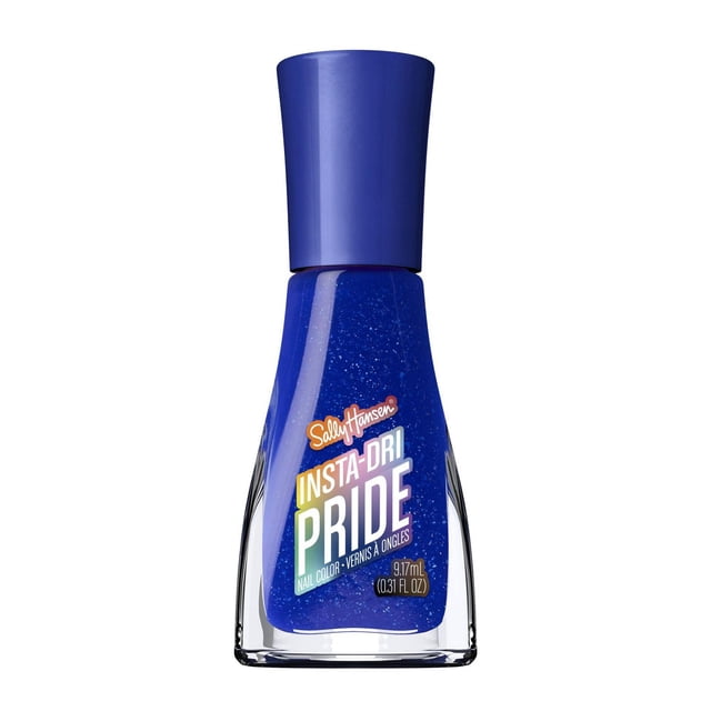 Insta-Dri X Pride, Séchage Rapide, Longue Tenue, Vernis à Ongles Brillant Sans Traces par Sally Hansen en Teinte Bleu Scintillant, dans une Bouteille en Verre Transparent avec Capuchon Bleu et Étiquette Dégradé Arc-en-Ciel, 9,17 ml (0,31 fl oz), Idéal pour une application de Couleur d'Ongles à Séchage Rapide.