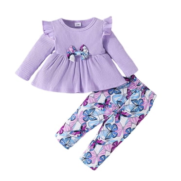 PMVFHDE Clearance Toddler Girl Outfit Toddler Baby Girls Long Sleeve Print Tops And Pants 2PCS Outfits Clothes Set For Children Clothes Purple,9-12 Months
