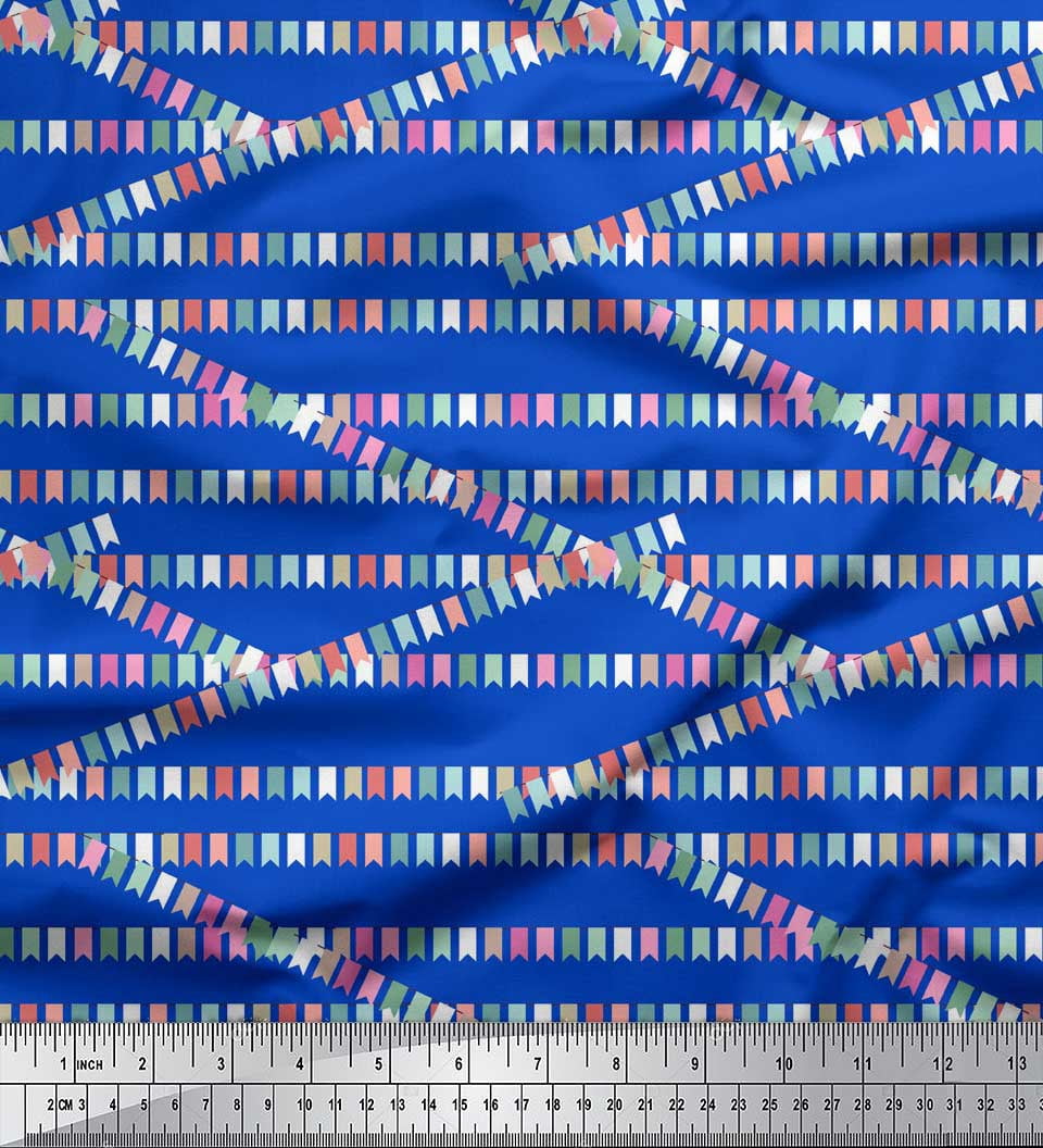 Soimoi Blue Rayon Fabric Celebration Flags Party Fabric Prints By Yard 56 Inch Wide
