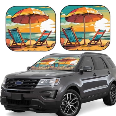 Vsdgher Vintage Beach Sunset Print Car Windshield Sun Shade, Reflective Sunshade Window Sunshade Sun Visor Protector Fit for Cars,Trucks,SUVs-Medium